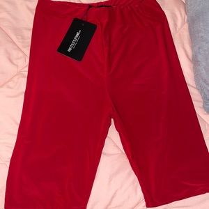 Red Biker Knee Length Shorts